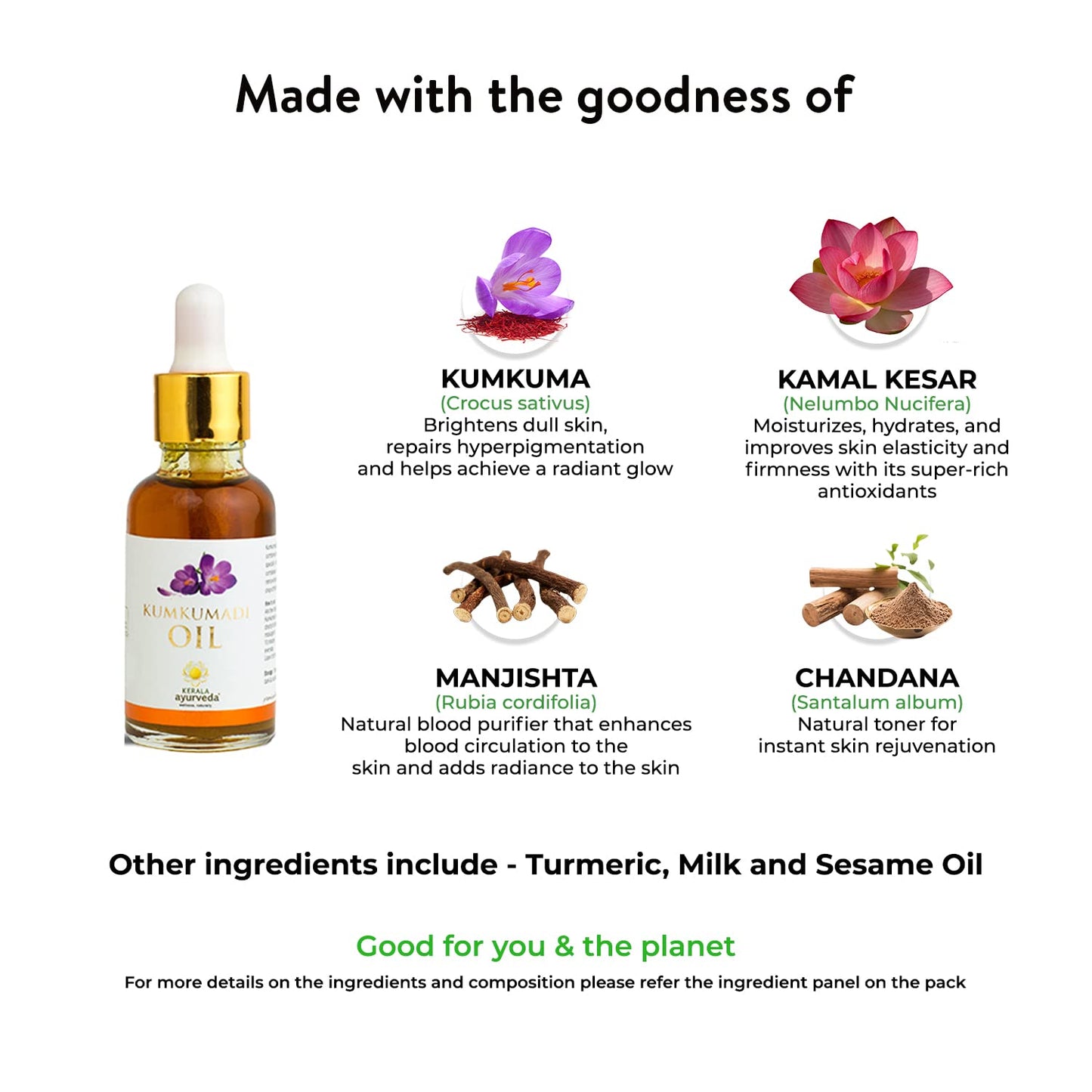 Kerala Ayurveda Kumkumadi Oil 30 ml | Reduces Fine Lines Pigmentation Wrinkles and Dark Spots | Non-Sticky Face Oil | Glowing Night Face Oil with Saffron and Lotus| Sesame Oil Base|