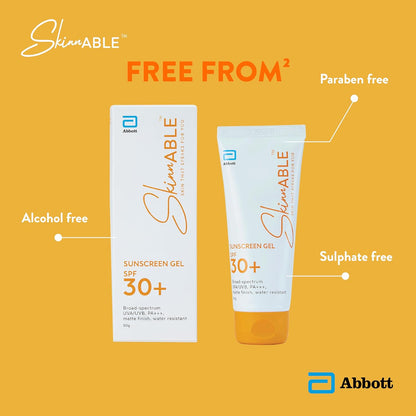 Skinnable Sunscreen Gel SPF 30+ 50 g  Abbotts Skincare  Broad Spectrum UVAUVB Protection PA+++  Matte Finish  Non Whitening  Water Resistant  Non Comedogenic  Paraben Free For Women & Men