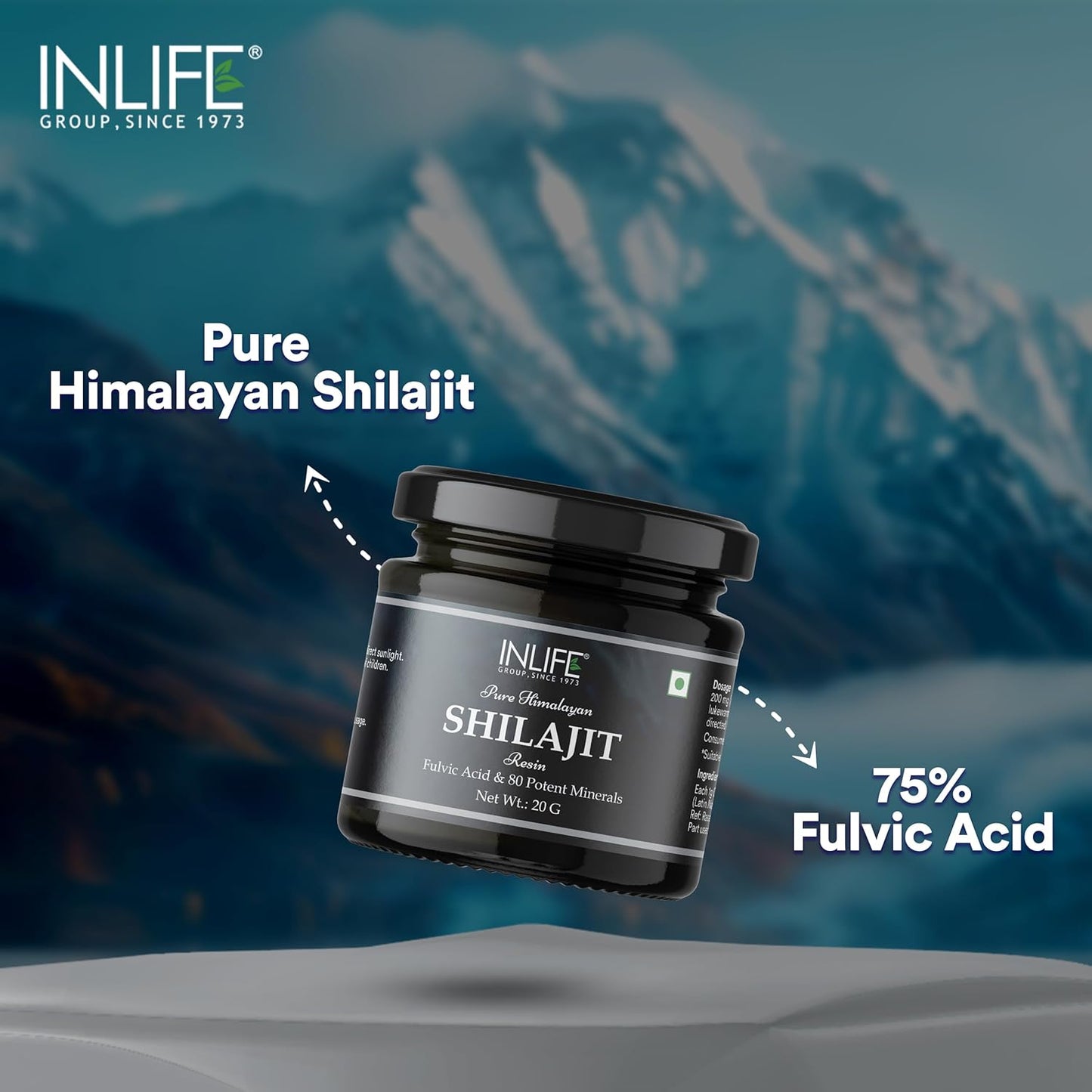 INLIFE Shilajit Resin 20g  Original Himalayan  Natural Shilajeet for Strength Endurance  Stamina  75% Fulvic Acid  Lab Tested  Ayurvedic Supplement for Men Women