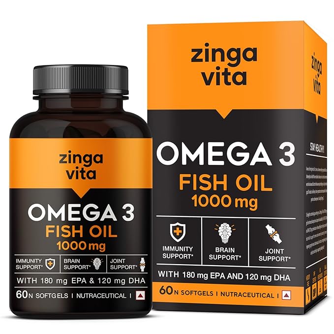 Zingavita High Strength Omega 3 Fish Oil 1000mg (60 Capsules) Mercury Free Formula for Healthy Heart Joints & Eyes for Men & Women 2 Months Supply