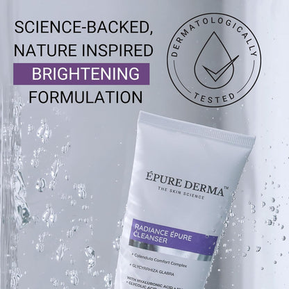 EPURE DERMA Radiance Brightening Exfoliating Cleanser with Hyaluronic Acid Niacinamide Glycolic Acid  Hydrating  Antioxidant Face Wash For Tan Pigmentation Uneven Tone Dark Spots  100 ml