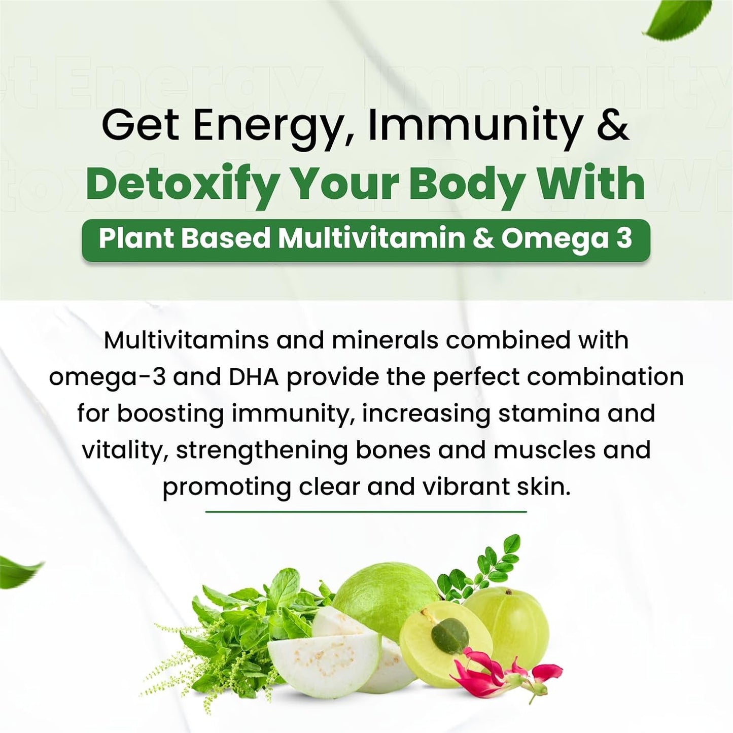 Himalayan Organics Vegan Omega-3 Capsules with Multivitamin ( Plant Based ) EPA DHA B1B2B3B5B7B9B9B12CD3K2 25+ Ingredients for Energy Immunity Heart Bone & Joints Support - 60 veg capsules