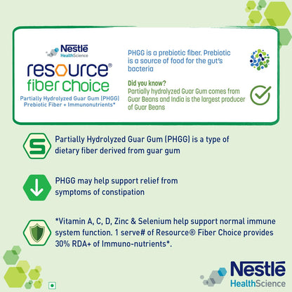 Nestle Resource Fiber Choice Partially Hydrolyzed Guar Gum (PHGG) Prebiotic Fiber  Immunonutrients For Gut Health and Constipation Relief Contains 14 sachets 86.8g