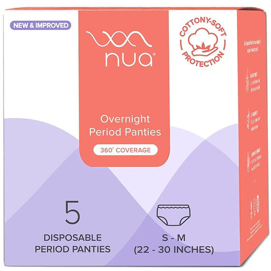 Nua Overnight Disposable Period Panties  Pack of 5  (S  M)  Heavy Flow Absorbency  Leakproof Protection  Discreet  Secure  Breathable  No Rashes  No Discomfort