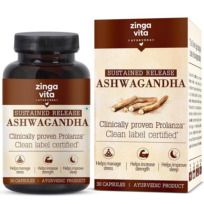 Zingavita Ayurveda Sustained Release Ashwagandha 300mg Clean Label Certified Clinically Proven to Support Strength Energy & AntiStress Single Dose Withania Somnifera Extract  30 Veg Capsules