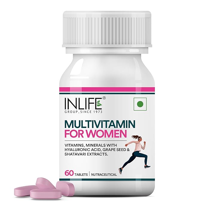 INLIFE Women's Multivitamin Tablets  60 Tablets  Enriched with Zinc Vitamin C Vitamin D and Essential Multiminerals  Supports Immunity and Energy Levels