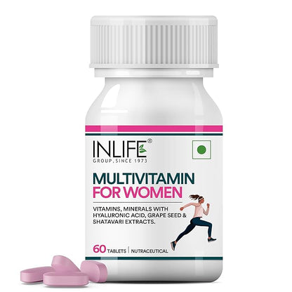 INLIFE Women's Multivitamin Tablets  60 Tablets  Enriched with Zinc Vitamin C Vitamin D and Essential Multiminerals  Supports Immunity and Energy Levels