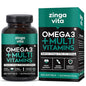 Zingavita Omega 3 Fish Oil 1000mg Capsules with Multivitamin (60 Capsules)  Fish Oil EPA DHA with Ginseng Ashwagandha & 25+ Ingredients for Energy Immunity Heart Bone & Joints Support