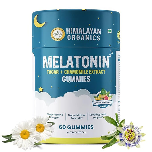 ஹிமாலயன் ஆர்கானிக்ஸ் Melatonin 5MG Gummies with Tagar Chamomile Extract I L-Threnine &amp; Vitamin B6 | நிதானமான &amp; நிம்மதியான தூக்கம் | பழக்கமில்லாத ஃபார்முலா | தூக்கத்தின் தரத்தை மேம்படுத்துகிறது இயற்கையான தூக்கம் இனிமையான தூக்கம்