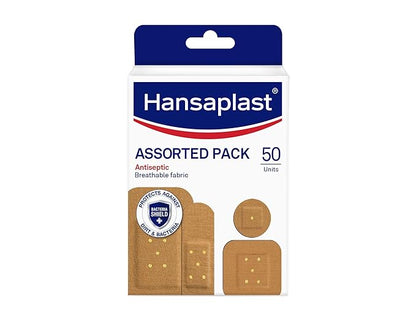 Hansaplast Assorted Pack  Antiseptic Plasters in various shapes  sizes  First Aid kit  Breathable fabric