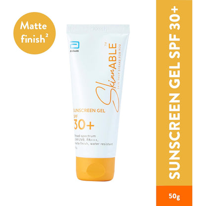 Skinnable Sunscreen Gel SPF 30+ 50 g  Abbotts Skincare  Broad Spectrum UVAUVB Protection PA+++  Matte Finish  Non Whitening  Water Resistant  Non Comedogenic  Paraben Free For Women & Men