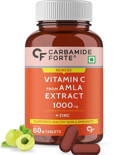 Carbamide Forte Natural Vitamin C Amla Extract 1000mg with Zinc for Immunity Boost & Skincare - 60 Veg Tablets