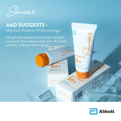 Skinnable Sunscreen Gel SPF 30+ 50 g  Abbotts Skincare  Broad Spectrum UVAUVB Protection PA+++  Matte Finish  Non Whitening  Water Resistant  Non Comedogenic  Paraben Free For Women & Men