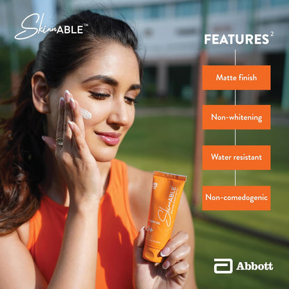 Skinnable Sunscreen For All Skin Type Gel Spf 50+50 GAbbott's SkincareBroad Spectrum UvaUvb ProtectionPa+++Matte FinishNon WhiteningWater ResistantNon ComedogenicParaben FreeFor Women&Men