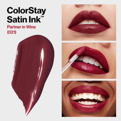 Revlon ColorStay Satin Ink Liquid Lipstick | Longlasting 16 Hrs| Smudge Proof | Vitamin E- Partner In Wine 5ml