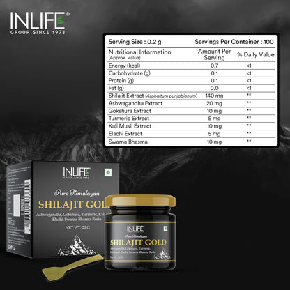 INLIFE Shilajit Gold 20g  Original Himalayan Shilajeet Resin with Ashwagandha Tribulus Turmeric Kali Musli for Strength Endurance  Stamina  75% Fulvic Acid  Lab Tested Ayurvedic Supplement