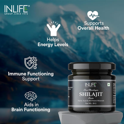 INLIFE Shilajit Resin 20g  Original Himalayan  Natural Shilajeet for Strength Endurance  Stamina  75% Fulvic Acid  Lab Tested  Ayurvedic Supplement for Men Women