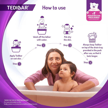 Tedibar Moisturising Baby Bathing Bar 75gx3(Pack of 1) with Skin Friendly PH|100% Soap Free|Dermatologically Tested and No. 1* Pediatrician Prescribed Moisturising Bar - By Torrent Pharma