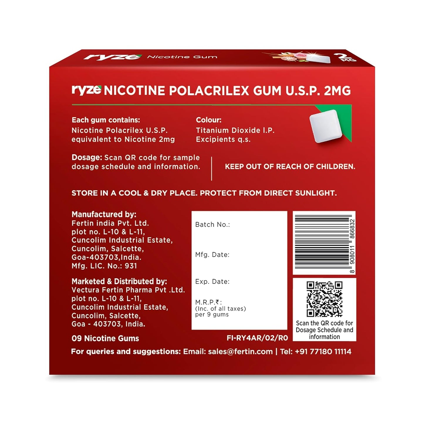 RYZE Nicotine Gum 2mg  Pan Masala  Soft Chew Easy on Throat Sugar Free  Quitting Smoking & Chewing  Smoking Cessation9 gums each