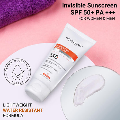 EPURE DERMA AgeEDefense Sunscreen SPF 50  WaterELight UVAEUVB & Blue Light Protection  MultiEVitamins Infusion  No White Cast  Broad Spectrum PA  50g E 1.7 fl oz