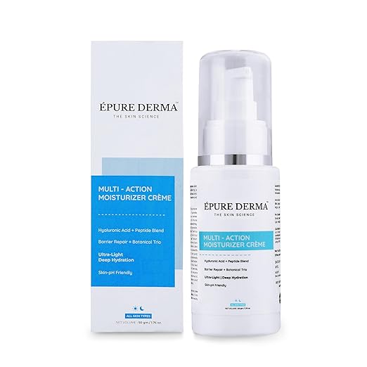 EPURE DERMA MultiE Action Moisturizer Crème  Hyaluronic Acid  Peptide Blend  Barrier Repair  Botanical Trio  UltraELight and Deep Hydration for Daily use  All Skin Types  For Men & Women 50g