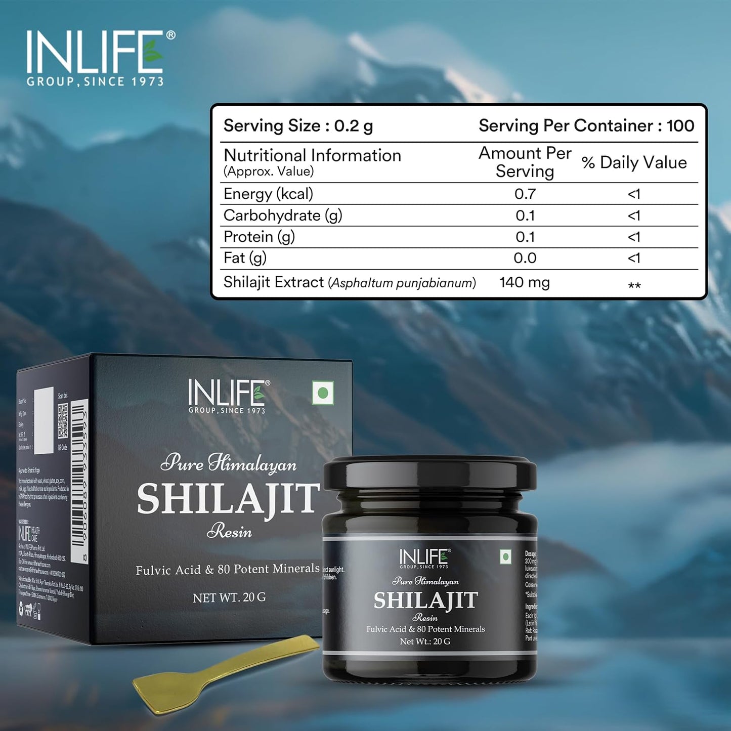 INLIFE Shilajit Resin 20g  Original Himalayan  Natural Shilajeet for Strength Endurance  Stamina  75% Fulvic Acid  Lab Tested  Ayurvedic Supplement for Men Women