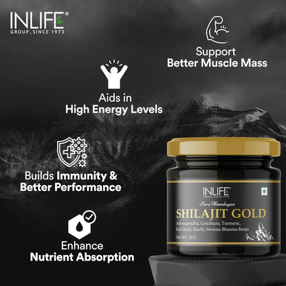 INLIFE Shilajit Gold 20g  Original Himalayan Shilajeet Resin with Ashwagandha Tribulus Turmeric Kali Musli for Strength Endurance  Stamina  75% Fulvic Acid  Lab Tested Ayurvedic Supplement