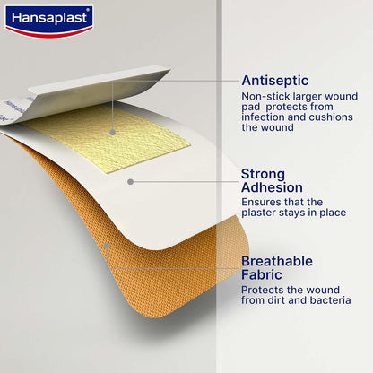 Hansaplast Antiseptic Jumbo Bandage  First Aid Essential Pack  Larger Wound Pad  Protects Against Dirt  Bacteria