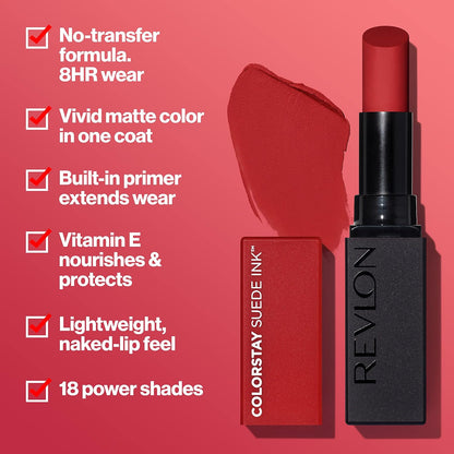 Revlon Lipstick ColorStay Suede Ink Built-in Primer Infused with Vitamin E Waterproof Smudge-proof Matte Color 016 Bread Winner 0.09 oz.