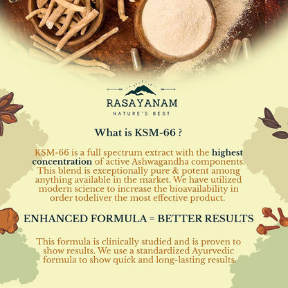 Rasayanam Ashwagandha KSM66 (500 mg)  Extra Strength Natural Formulation  Support strength  energy  Withania Somnifera Extract  60 Vegetarian Capsules