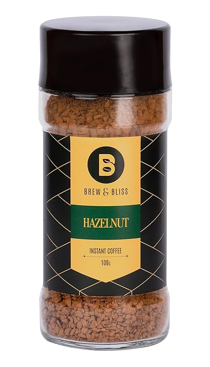 Brew & Bliss Hazelnut Coffee  100g  Flavored Instant Coffee  100% Authentic Coffee Powder for Hot & Cold Coffee  Serves Cafe Style Coffee Upto 50 Cups