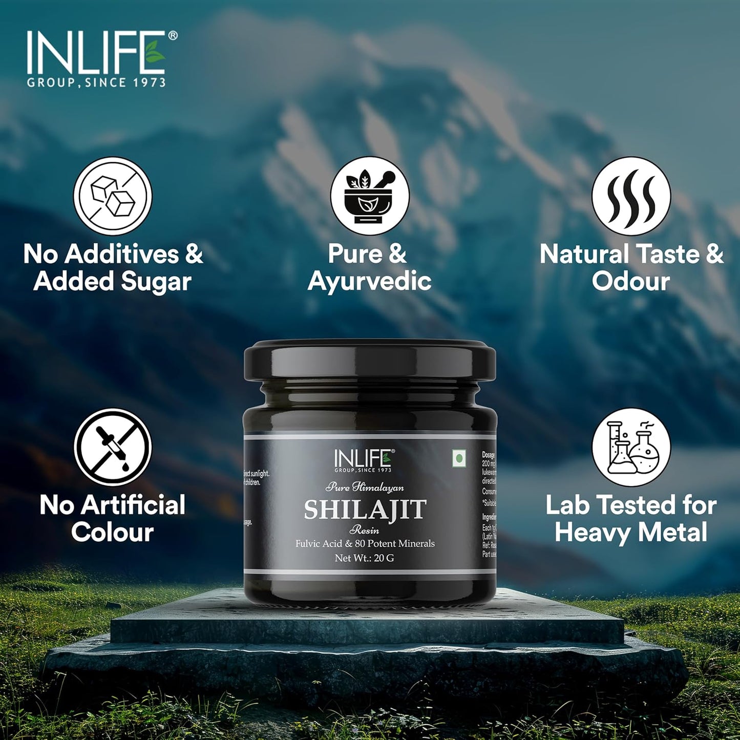 INLIFE Shilajit Resin 20g  Original Himalayan  Natural Shilajeet for Strength Endurance  Stamina  75% Fulvic Acid  Lab Tested  Ayurvedic Supplement for Men Women