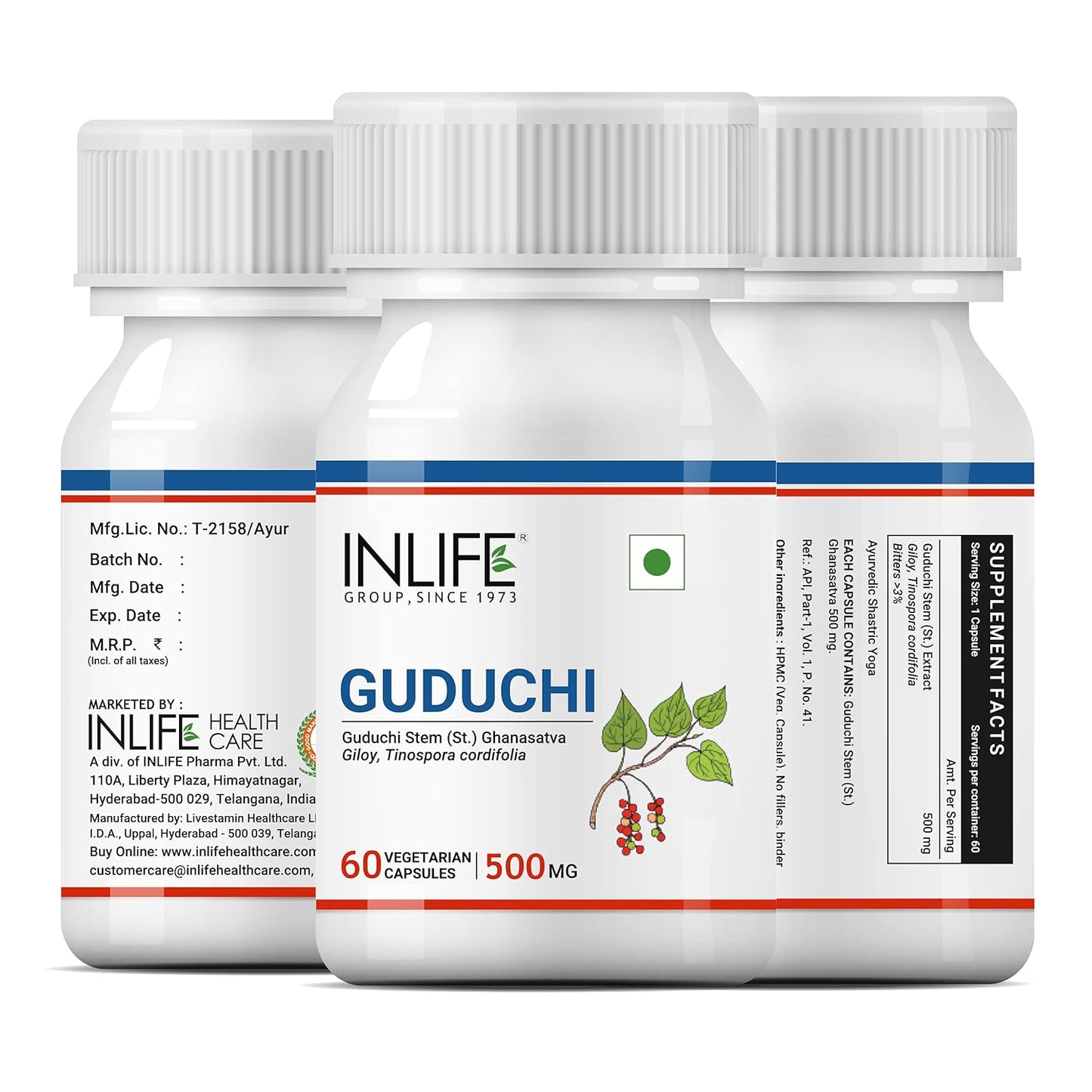 INLIFE Guduchi Capsules 500mg | Giloy Supplement | Stem Extract | Supports Immune Health | Ayurveda  60 Vegetarian Capsules