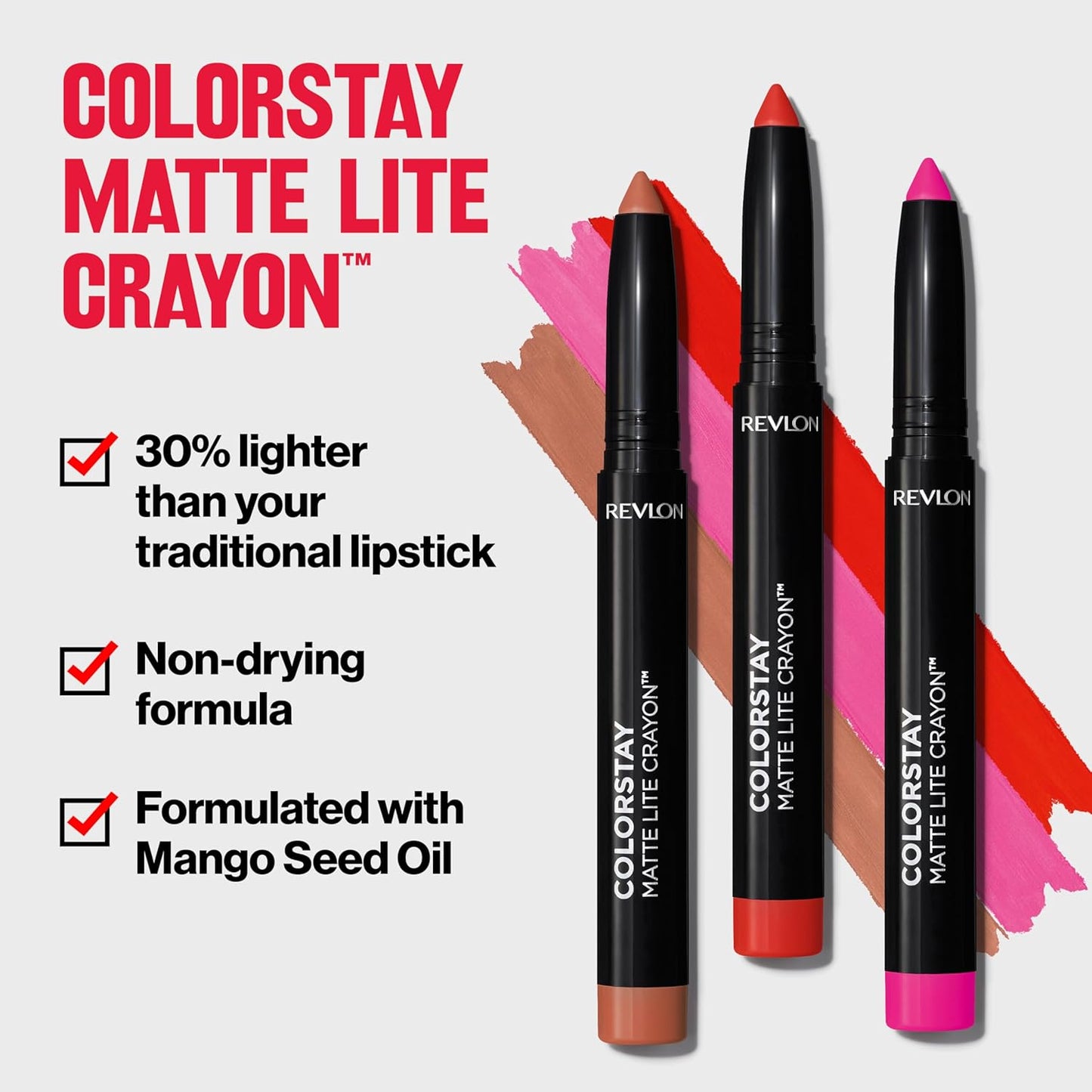 REVLON ColorStay Matte Lite Crayon Lipstick -SHE'S FLY (1.4 g) with Built-in Sharpener Smudgeproof Water-Resistant Non-Drying Lipcolor