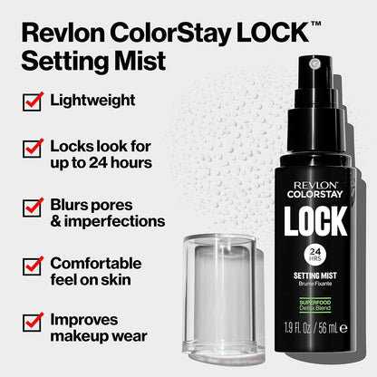 Revlon Colorstay 24 Hr Lock Setting Mist Keeps Face Makeup from Melting & Fading Mattifying Blurring & Oil Absorbing Face Spray Transfer-proof & Mask Friendly 1.9 fl oz. Clear