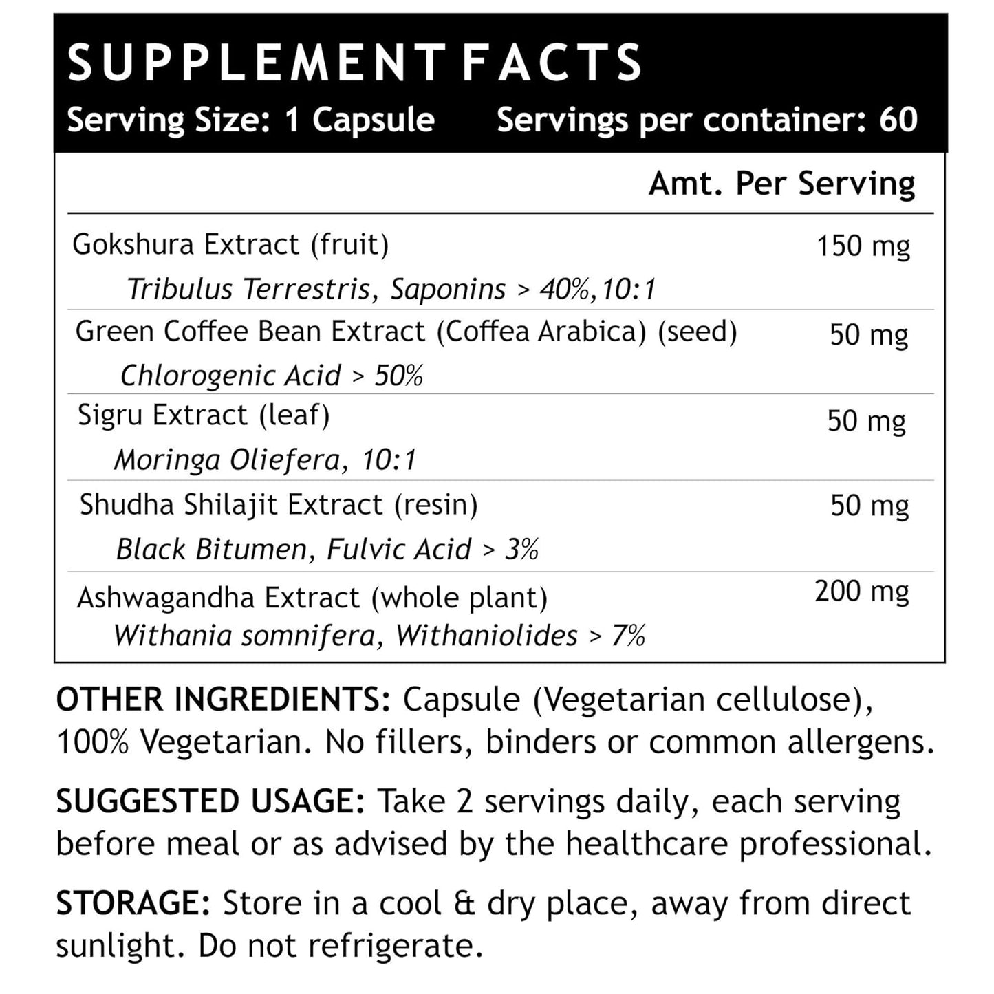 INLIFE Energy Booster Supplement | Shilajit Ashwagandha Tribulus Green Coffee Bean and Moringa | Helps Support Strength & Energy | Herbal Ayurvedic Product - 60 Vegetarian Capsules (Pack of 1 60)