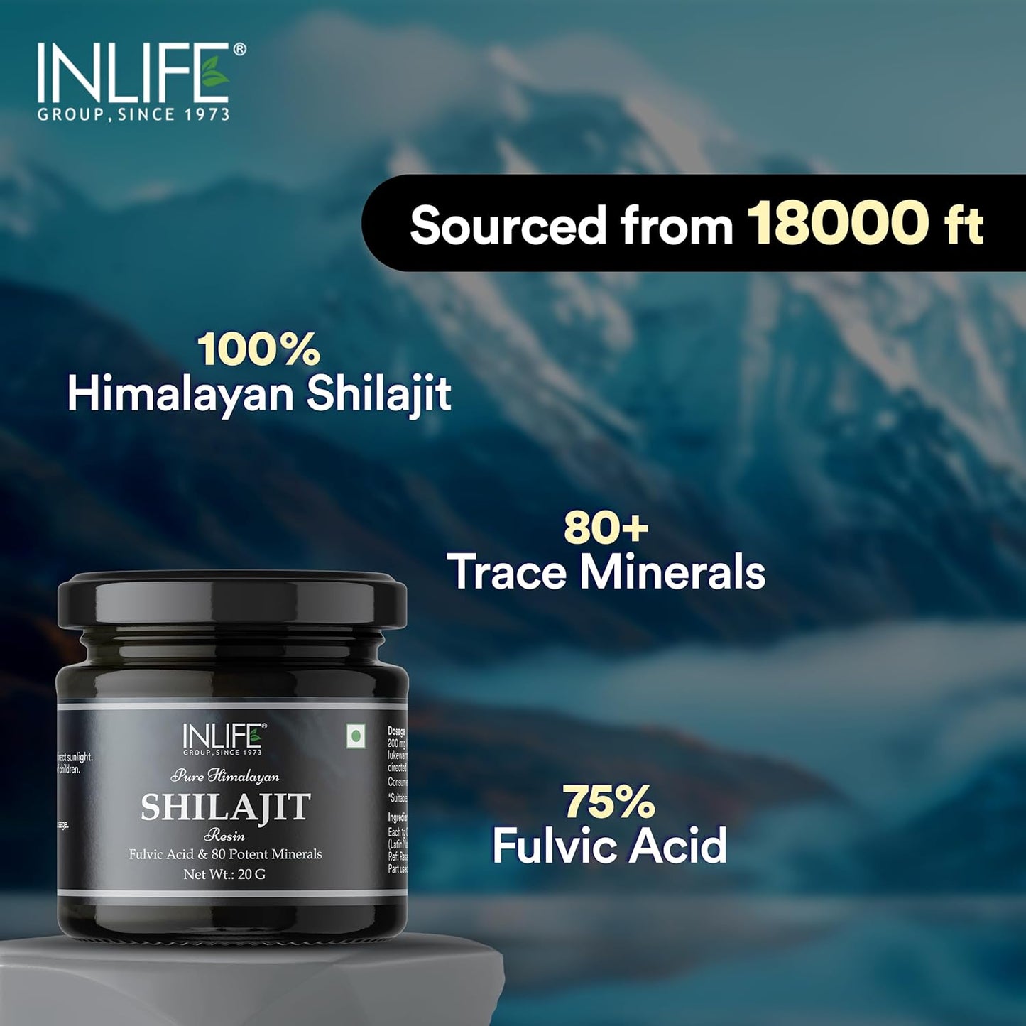 INLIFE Shilajit Resin 20g  Original Himalayan  Natural Shilajeet for Strength Endurance  Stamina  75% Fulvic Acid  Lab Tested  Ayurvedic Supplement for Men Women