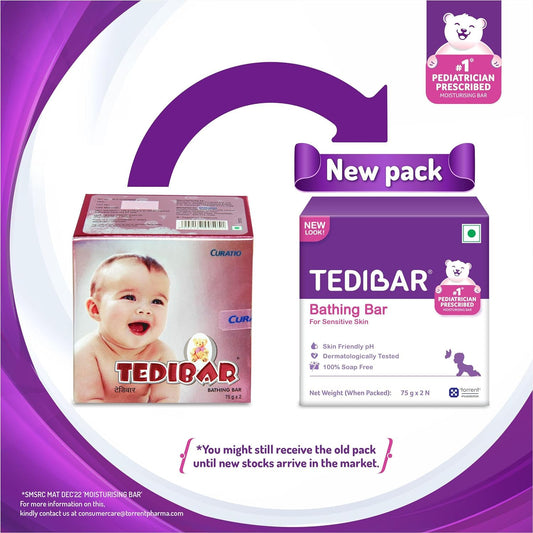 Tedibar Moisturising Baby Bathing Bar 75gx2(Pack of 1) with Skin Friendly PH|100% Soap Free|Dermatologically Tested and No. 1* Pediatrician Prescribed Moisturising Bar - By Torrent Pharma