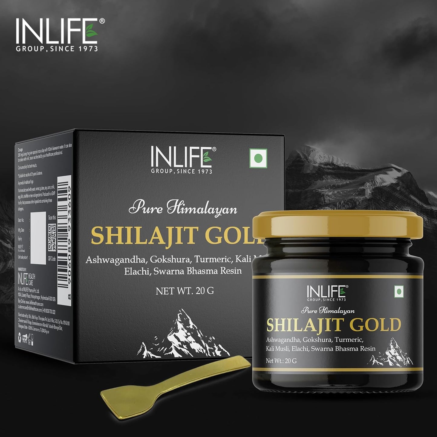 INLIFE Shilajit Gold 20g  Original Himalayan Shilajeet Resin with Ashwagandha Tribulus Turmeric Kali Musli for Strength Endurance  Stamina  75% Fulvic Acid  Lab Tested Ayurvedic Supplement