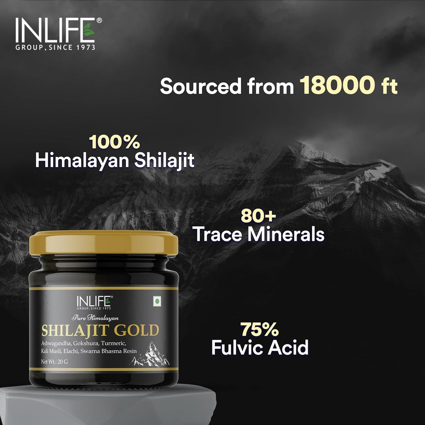 INLIFE Shilajit Gold 20g  Original Himalayan Shilajeet Resin with Ashwagandha Tribulus Turmeric Kali Musli for Strength Endurance  Stamina  75% Fulvic Acid  Lab Tested Ayurvedic Supplement