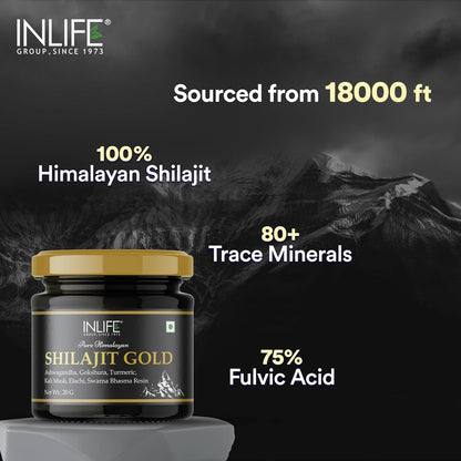 INLIFE Shilajit Gold 20g  Original Himalayan Shilajeet Resin with Ashwagandha Tribulus Turmeric Kali Musli for Strength Endurance  Stamina  75% Fulvic Acid  Lab Tested Ayurvedic Supplement