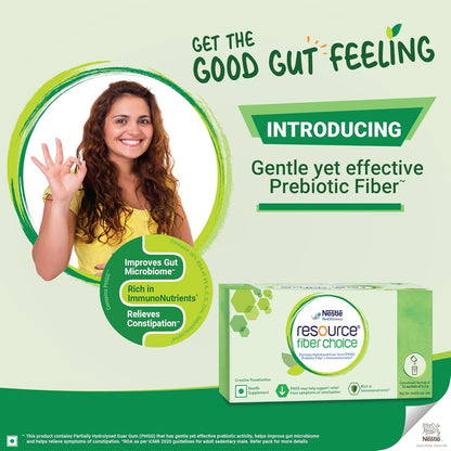 Nestle Resource Fiber Choice Partially Hydrolyzed Guar Gum (PHGG) Prebiotic Fiber  Immunonutrients For Gut Health and Constipation Relief Contains 14 sachets 86.8g