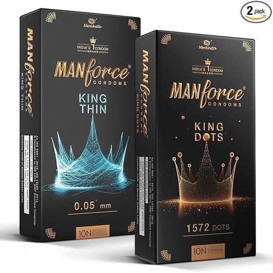 Manforce King Combo – Extra Dotted & Ultra-Thin Condoms (10 Pieces Each, Unflavoured)