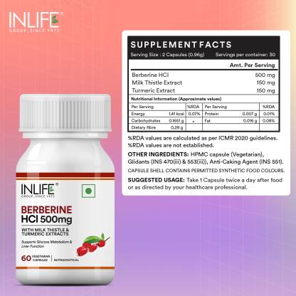 Inlife Berberine HCL 500mg with Milk Thistle & Turmeric | Glucose Metabolism  (60 No)