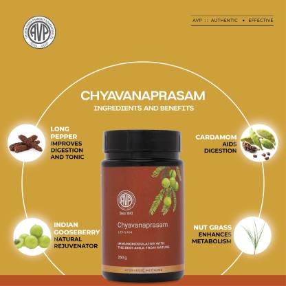 AVP Chyawanprash 250g ஆயுர்வேத நோய் எதிர்ப்பு சக்தியை அதிகரிக்கும் வெல்லம் சார்ந்த மற்றும் சர்க்கரை இல்லாத அம்லா மற்றும் அஸ்வகந்தா செறிவூட்டப்பட்ட உயிர்ச்சத்து C வைட்டமின்