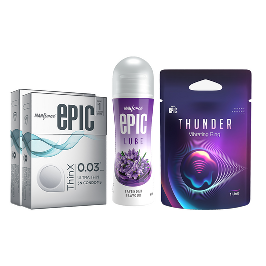 Manforce Epic ThinX 3s (x2) + Lavender lube (x1) + Thunder vibrating ring (x1)