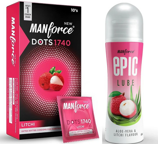 Super Manforce Litchi Condoms (10 Pack) + Litchi Aloe Vera Lube