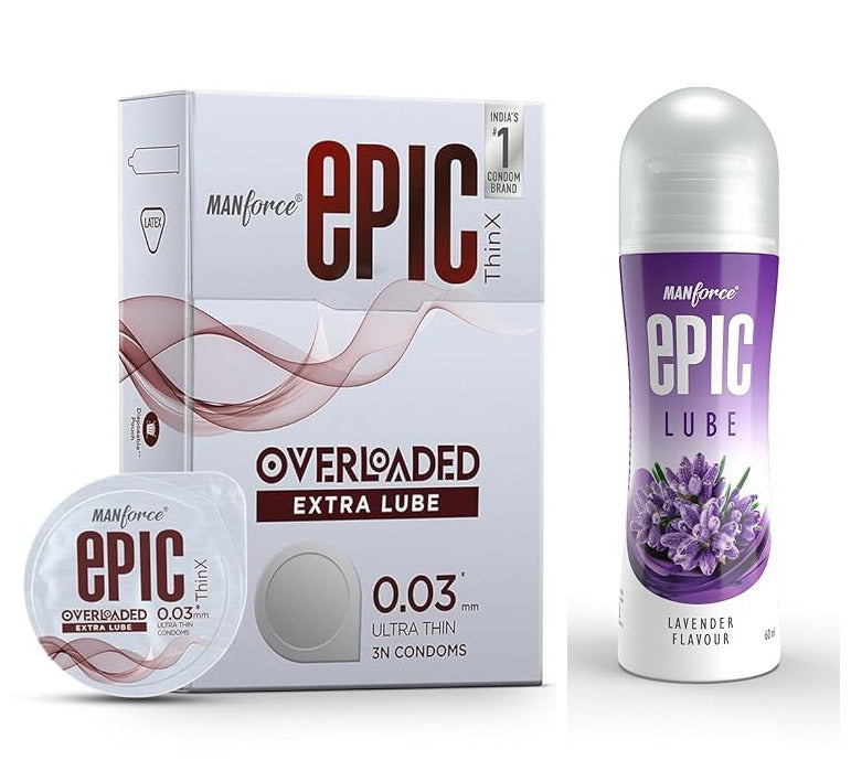 Manforce Epic Thinx Overloaded Ultra-Thin Condoms (3 Count) + Epic Lavender Lube (60ml)