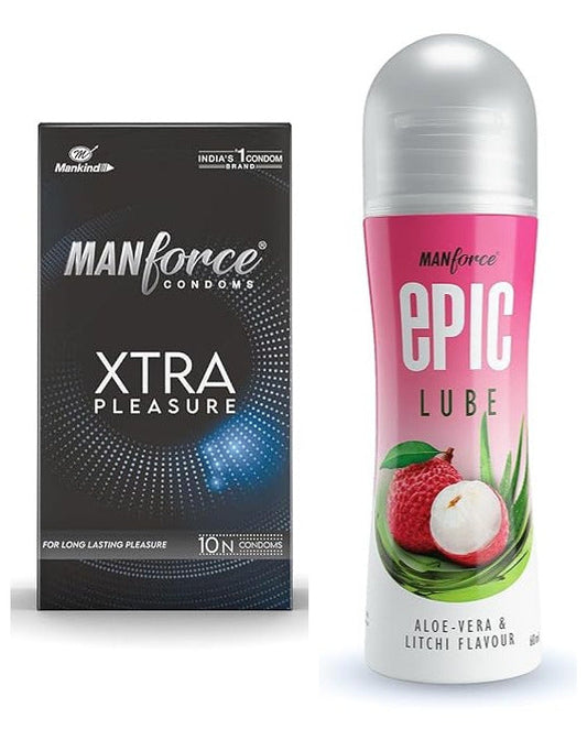 Manforce Xtra pleasure climax delay extra dotted condoms 10s + Aloe vera litchi lube