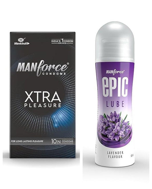 Manforce Xtra pleasure climax delay extra dotted condoms 10s+ Lavender lube